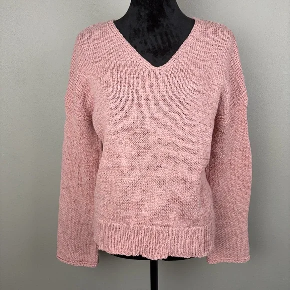 Philosophy Pink Cotton Knit V-Neck Sweater Size Large EUC Soft Oversized Boho - Picture 2 of 12